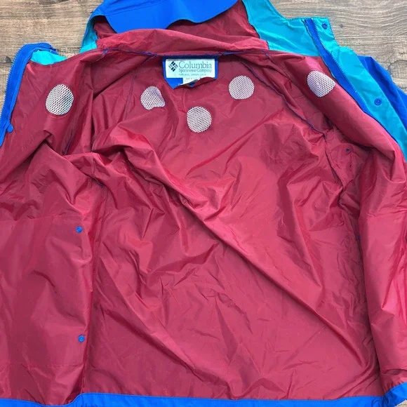 Vintage Columbia Sportswear Mens XS Blue Hooded Rain Jacket Pants Waterproof PVC